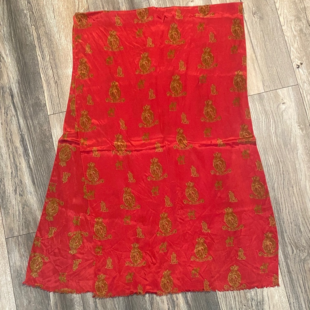 Lauren Ralph Lauren Vintage Silk Red and Gold Scarf 70X21 inches
